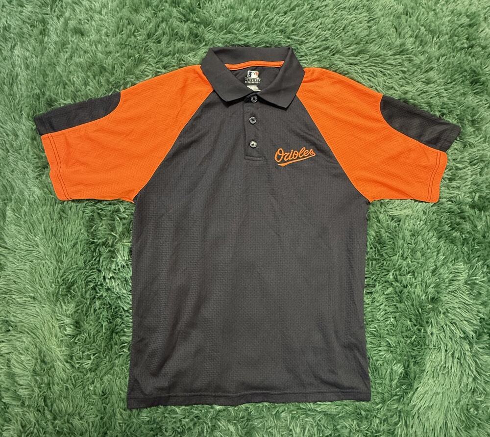 MLB Baltimore Orioles Men's Medium Gray Orange Performance Polo Shirt Fan
